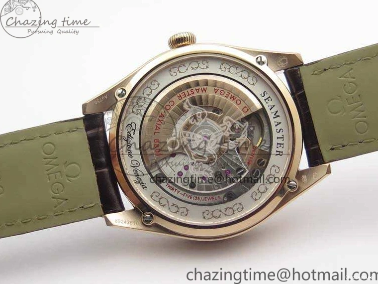 0509 Sophisticated Seamaster Edizione Venezia RG Best Edition Black Dial On Leather Strap A 8125